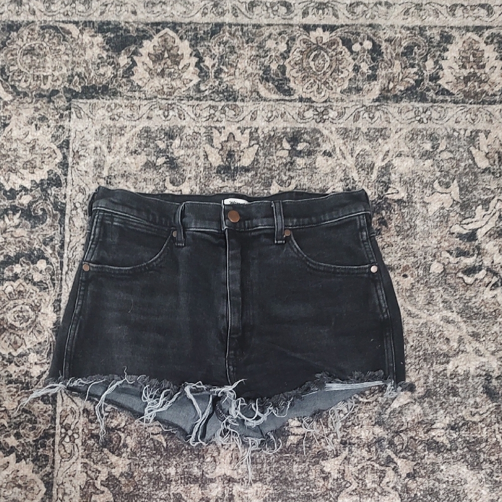 Black Denim Distressed Shorts